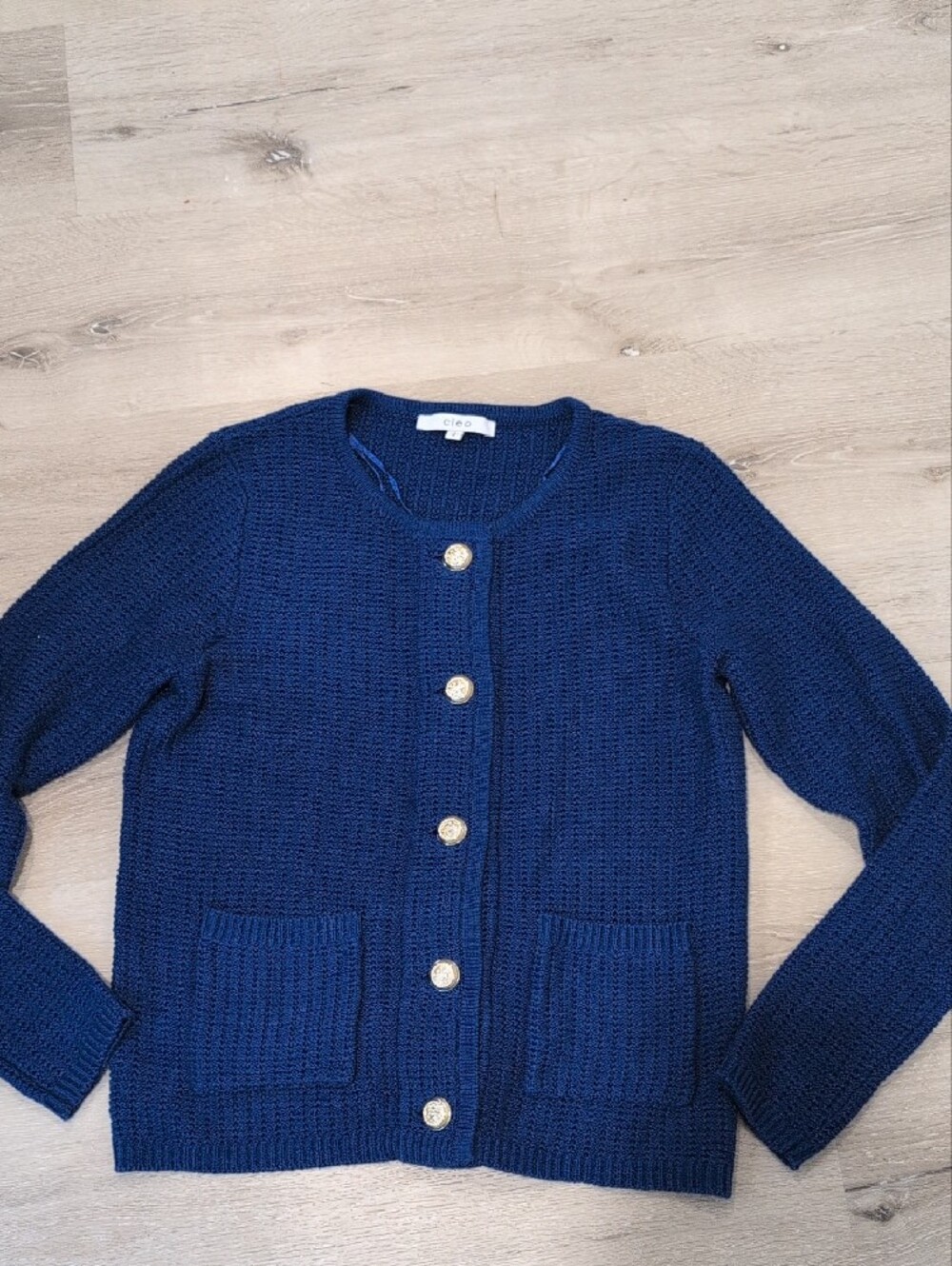 cleo Sweet Royal Blue Button-Up Cardigan with Gold Buttons - Picture 2 of 4